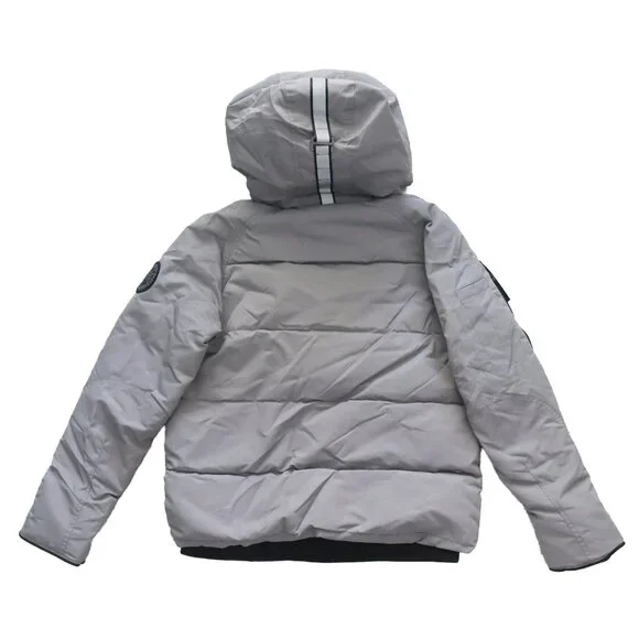 CANADA GOOSE Gray Satin Black Label EVERLEIGH Down Hooded Bomber Jacket XS